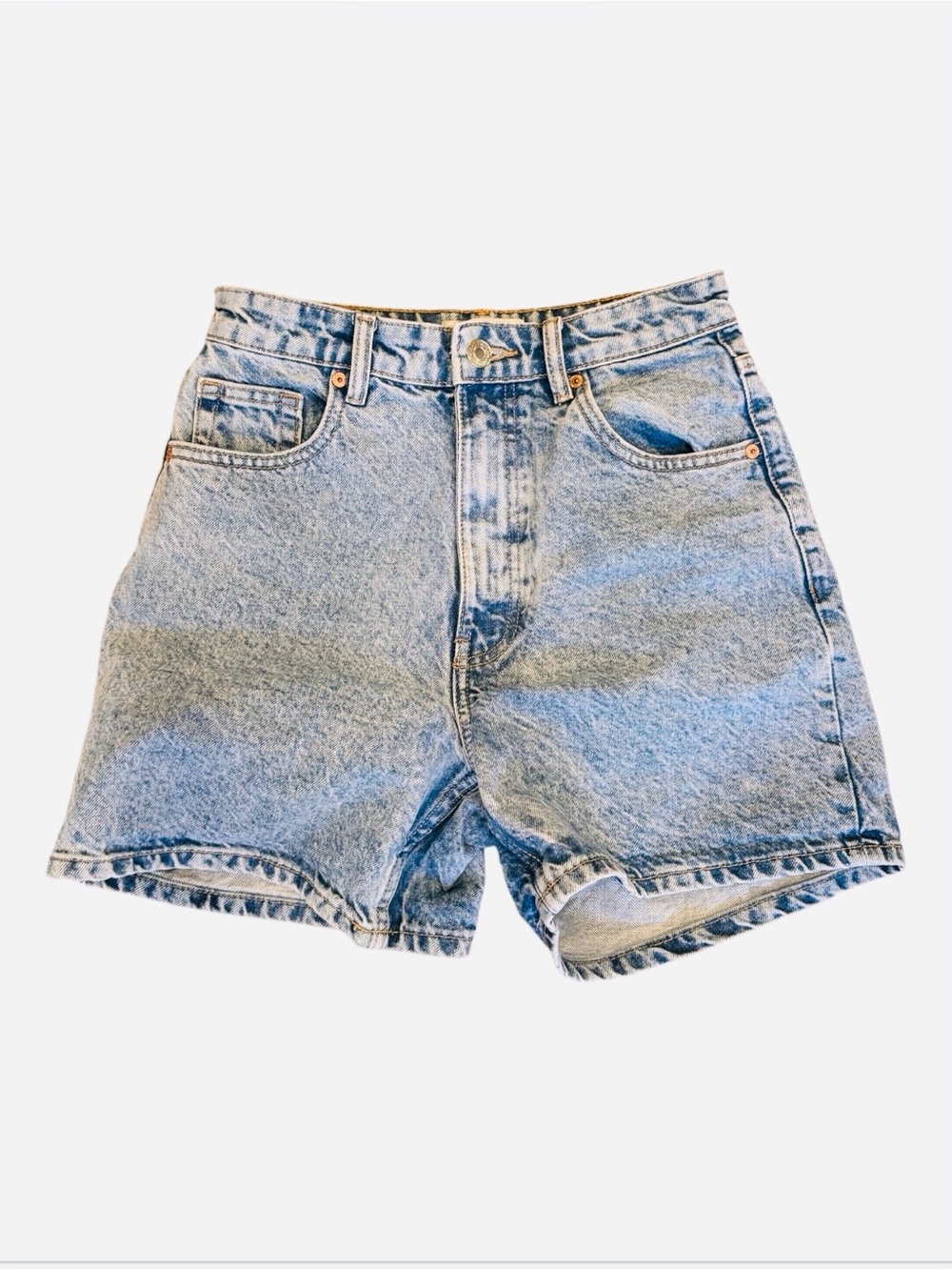 Zara High Waisted Rise Denim Shorts Acid Wash Blue Mom Shorts 4